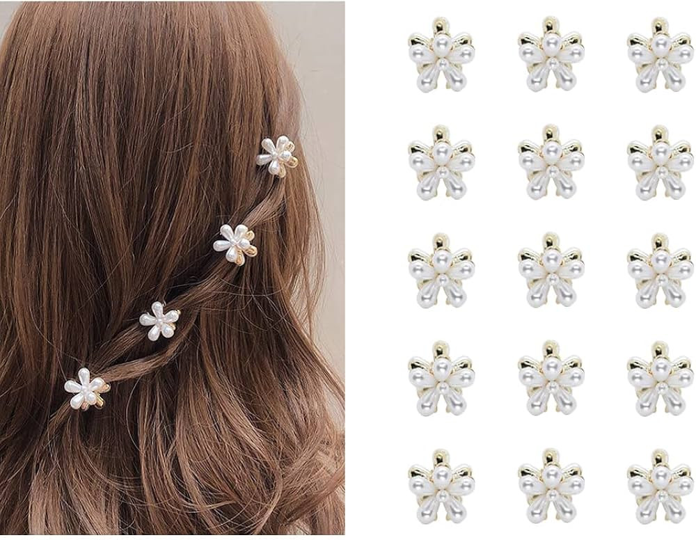 15pcs Small Hair Clips Mini Pearl Claw Clip, Flower Hair Clips with Daisy , Sweet Bangs Hair Jaw ... | Amazon (US)