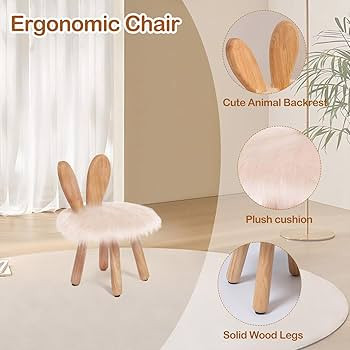 Bunny Chair for Kids 1-4 Years, Wooden Base with Removable Cushion,Anti-Tip Toddler Stool,Baby Nu... | Amazon (US)