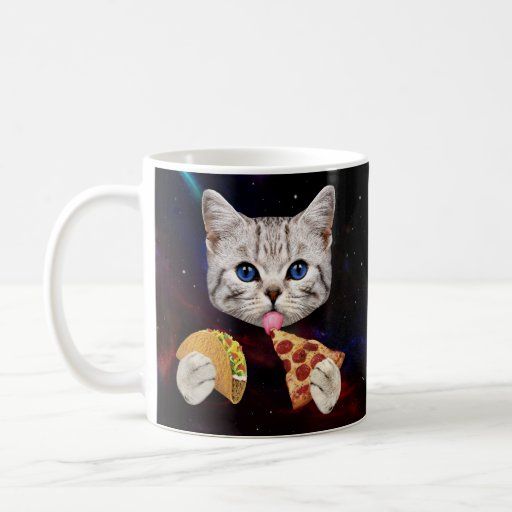 Space Cat with taco and pizza Coffee Mug | Zazzle