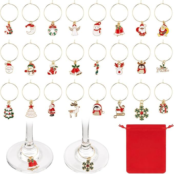 24 PCS Christmas Wine Glass Charms Wine Glass Identifiers Christmas Wine Charms for Stem Glasses ... | Amazon (US)