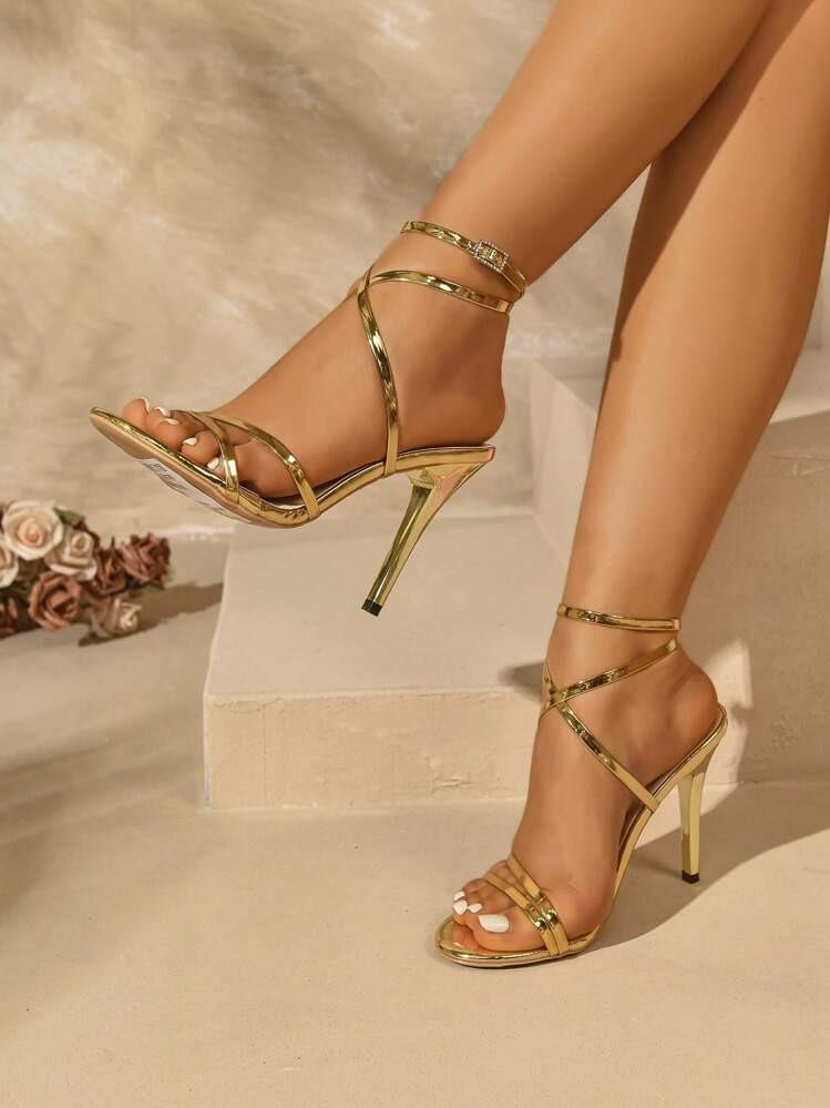 Fashionable Sexy Party Strappy High Heels For Women,2025 New Summer Slim Heel Open Toe Elegant Criss-Cross Strap Round Toe Sandals | SHEIN