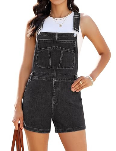 luvamia Stretchy Overalls for Women Loose Fit Womens Jean Bib Overall Shorts Washed Black Denim Overalls Summer Concert Outfits for Women Size Medium Size 8 10 | Amazon (US)