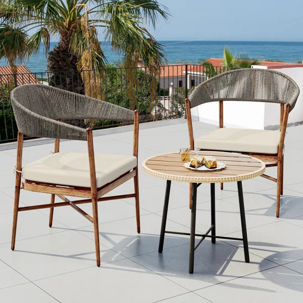 Wicker Outdoor Dining Armchair with Cushion (Set of 2) | Wayfair North America