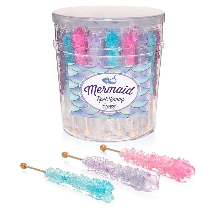 Candy Envy - Mermaid Rock Candy Sugar Sticks - 36 Individually Wrapped Treats - Pink, Light Blue,... | Amazon (US)