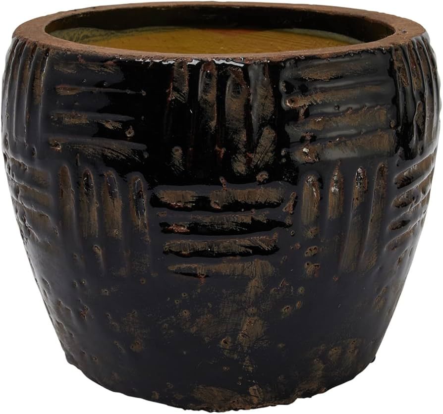 Creative Co-Op Embossed Terracotta, Black Planter | Amazon (US)