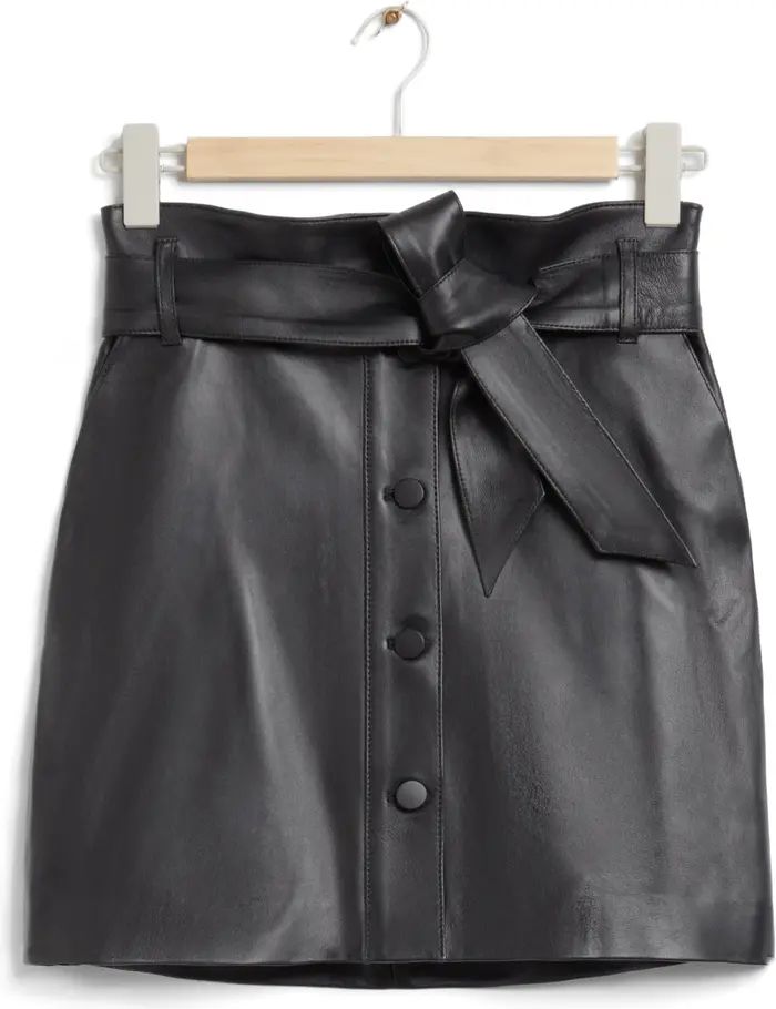 & Other Stories Belted Leather A-Line Miniskirt | Nordstrom | Nordstrom