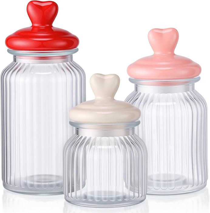 Thyle 3 Pcs Valentine's Day Heart Jars with Ceramic Lids Candy Glass Jars 22 32 45 oz Airtight Cl... | Amazon (US)