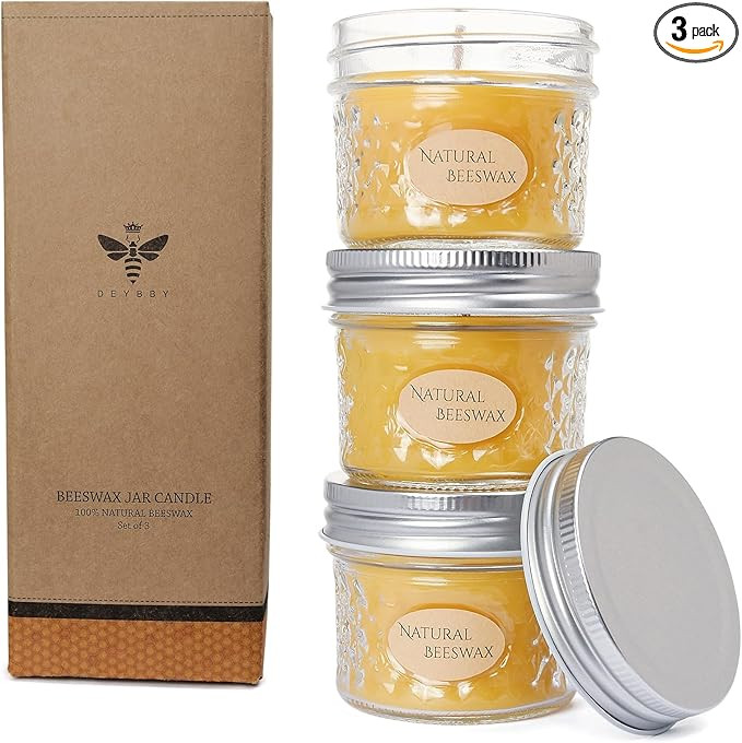 DEYBBY 3 Pack Beeswax Jar Candles Set - Beeswax Candles Gift,18 Hrs Burn - Handpour Bees Wax Cand... | Amazon (US)
