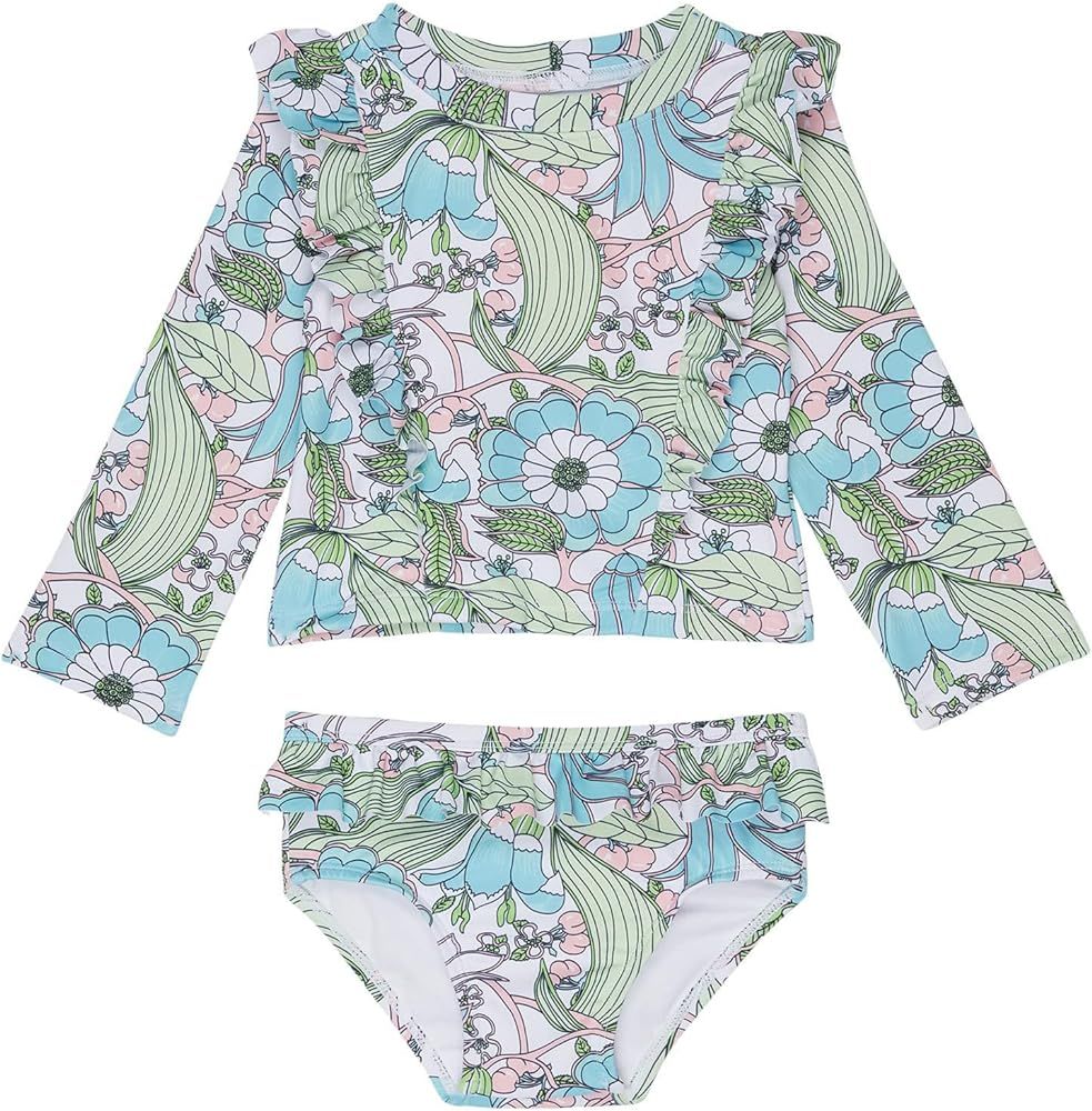 Janie and Jack Baby Girl's Floral Two-Piece Rashguard Swimsuit (Infant) | Amazon (US)