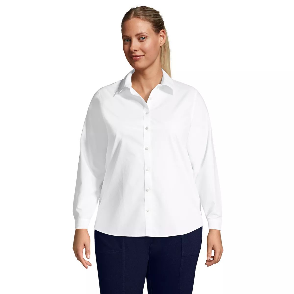 Plus Size Lands' End Wrinkle-Free No Iron Button-Front Shirt | Kohl's