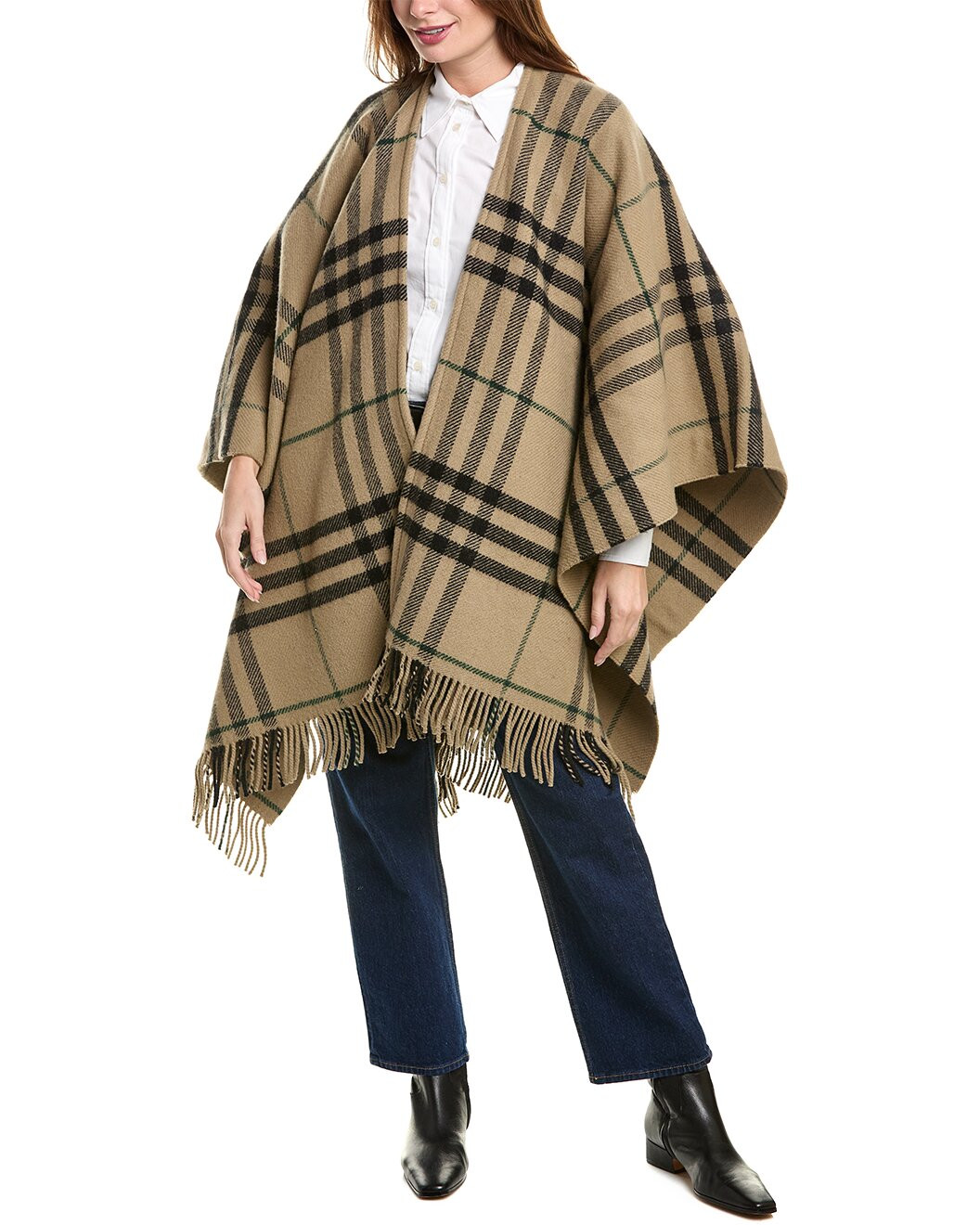 Check Wool & Cashmere-Blend Cape | Gilt & Gilt City