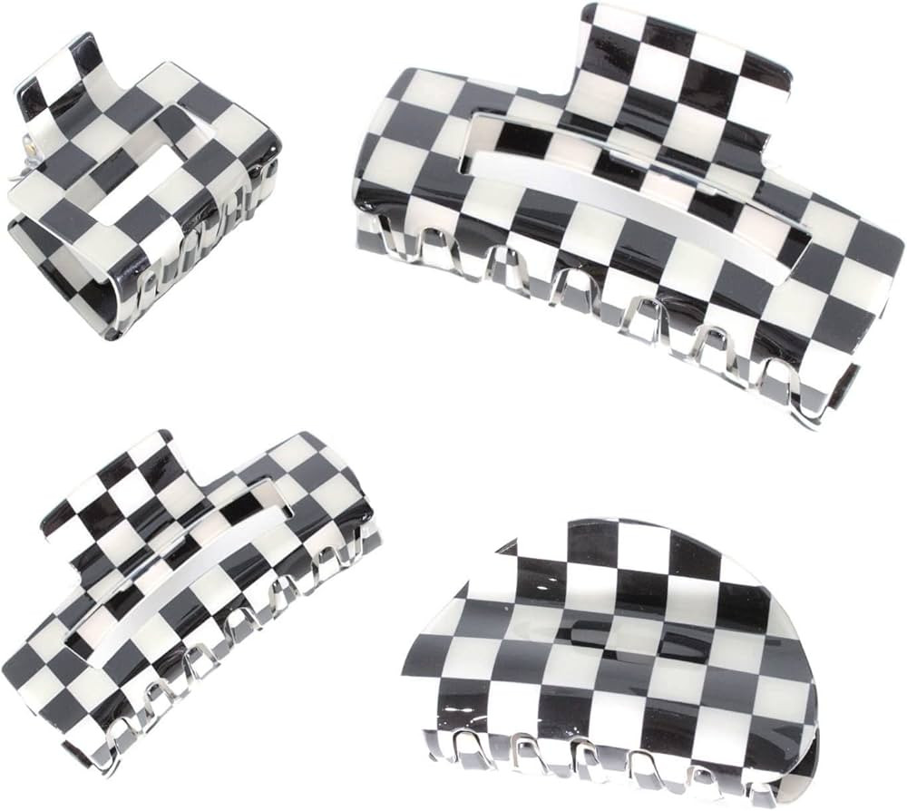 4Pcs Checkered Hair Claw Clips, BetterJonny Vintage Classic Black White Lattice Print Barrettes N... | Amazon (CA)