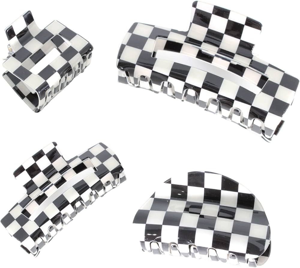 4pcs Checkered Hair Claw Clips, BetterJonny Square Checker Barrettes Cute Non Slip Hair Jaw Clips... | Amazon (US)