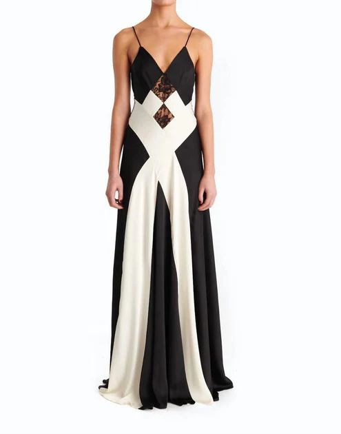 Luxy Satin Lace Combo Gown In Ivory/black | Shop Premium Outlets