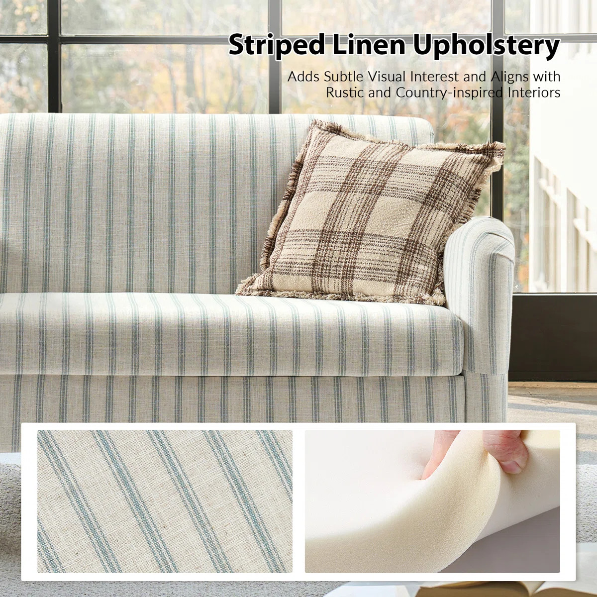 Terren 50.5"W Farmhouse Linen Upholstery Loveseat With Solid Wood Spindle Legs | Wayfair North America