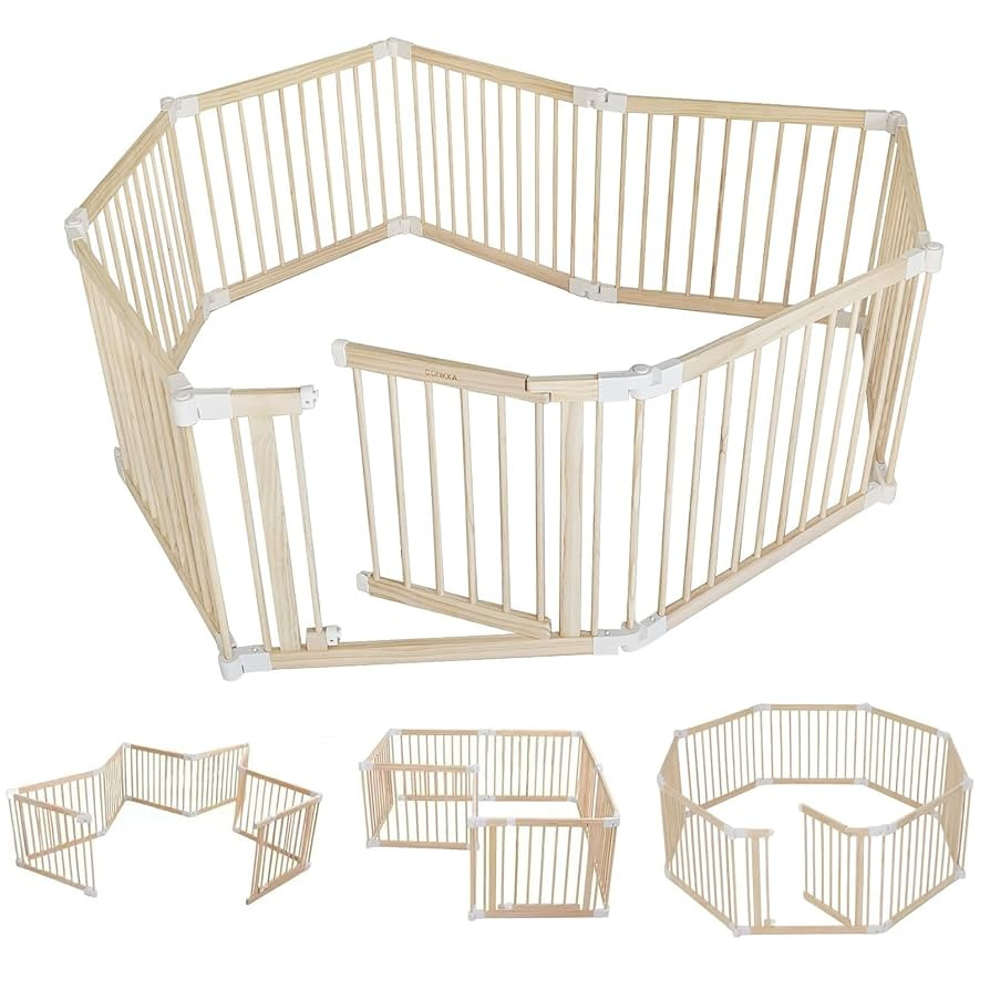 Foldable Wooden Baby Playpen Large Play Yard for Babies and Toddlers, 2 in 1 Portable Fence Custo... | Amazon (US)