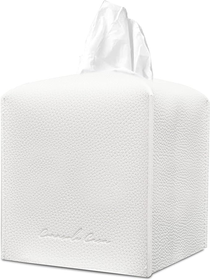 Connsole Casa White Leather Tissue Box Cover for Home, Office, & Car - Modern Square Tissuebox Ho... | Amazon (US)