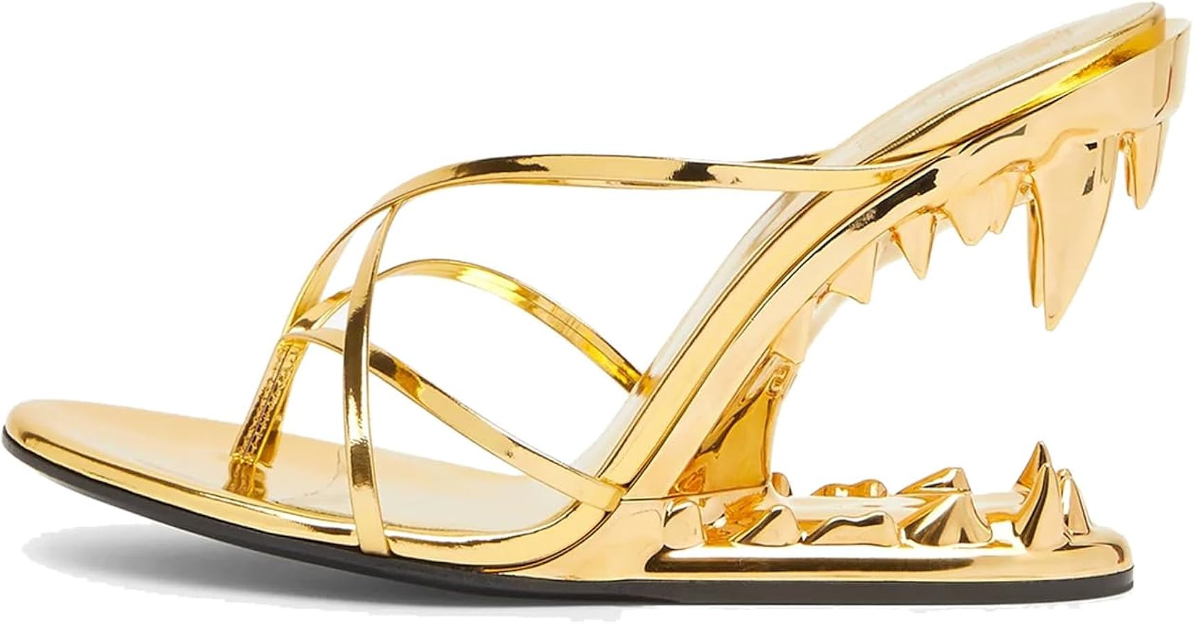 Open Toe Metallic Teeth Mule Heels For Women Wedges Slip On Strap Heeled Sandals Sexy Backless Pa... | Amazon (US)