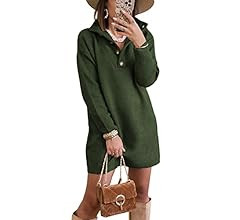 KIRUNDO Women’s Long Sleeve Turtleneck Sweater Dress Button Down Solid Lapel Knit Mini Dress Wi... | Amazon (US)