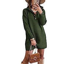 KIRUNDO Women’s Long Sleeve Turtleneck Sweater Dress Button Down Solid Lapel Knit Mini Dress Wi... | Amazon (US)