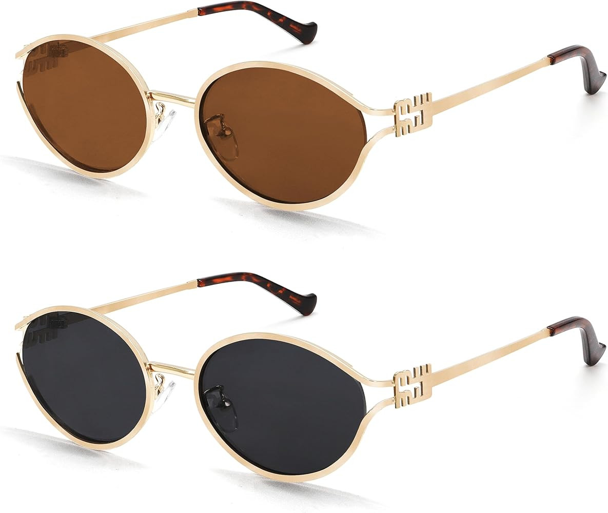 BOTEN Retro Oval Sunglasses for Women Men Small 90s Sun Glasses Trendy Gold Frame Round Shades Cu... | Amazon (US)