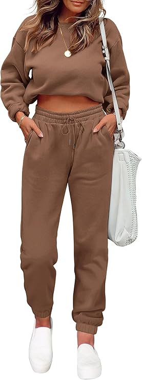 ANRABESS Women's Two Piece Outfits Long Sleeve Crop Sweatshirt and Jogger Pants Lounge Sweatsuit ... | Amazon (US)