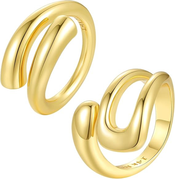 Nbsameng 1/20 14K Gold Plated Ring for Women, Chunky Stacking Ring, Hypoallergenic | Amazon (US)