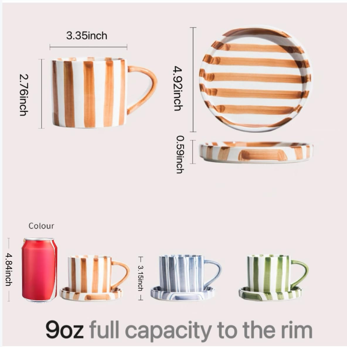Small 8oz Stylish Handmade Striped Coffee Mug Espresso Cups With Saucer, Hand painted Esthetical Ceramic Cappuccino Mugs, Glazed Tea/Coffee Cup, Microwave safe tea cup with handle (Black) | Amazon (US)
