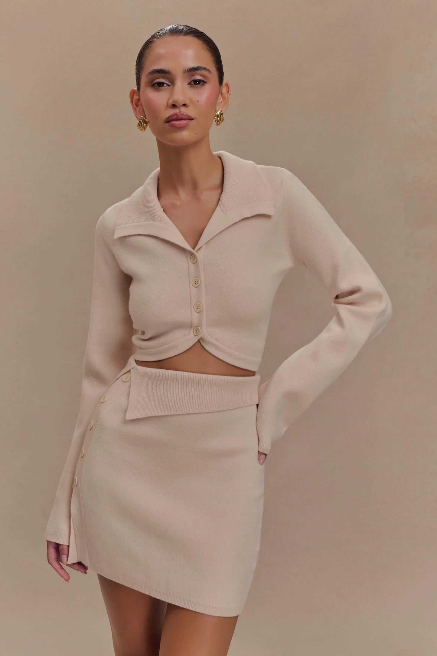 Annabelle Knit Curved Hem Cardigan - Cream | MESHKI US