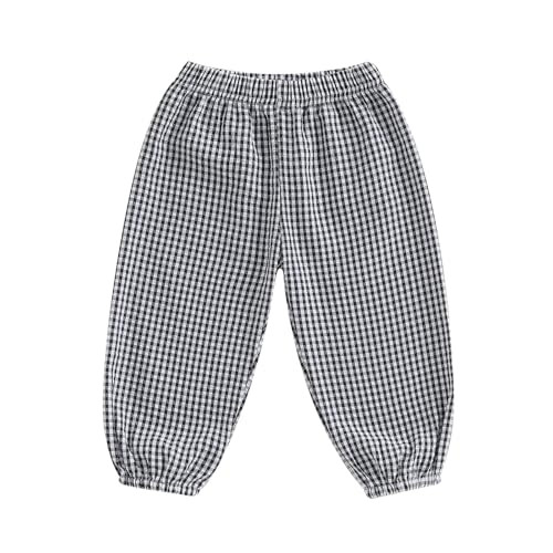 Karuedoo Toddler Baby Boy Girl Gingham Bubble Pants Kids Casual Plaid Elastic Waist Long Bloomers Trousers Bottoms (Black, 2-3 Years) | Amazon (US)