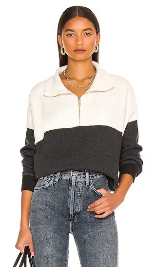 The Colorblock Fleece Half-Zip Pullover in Almost Black & Washed White | Revolve Clothing (Global)