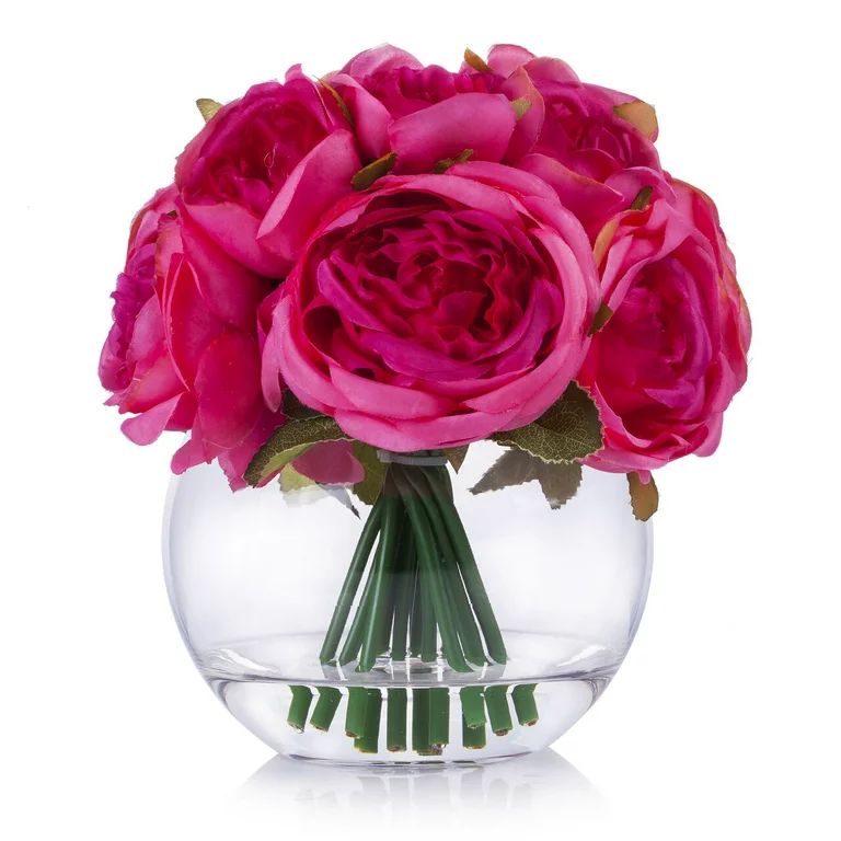 Enova Home Silk Peony Flower Arrangement in Clear Glass Vase With Faux Water | Walmart (US)