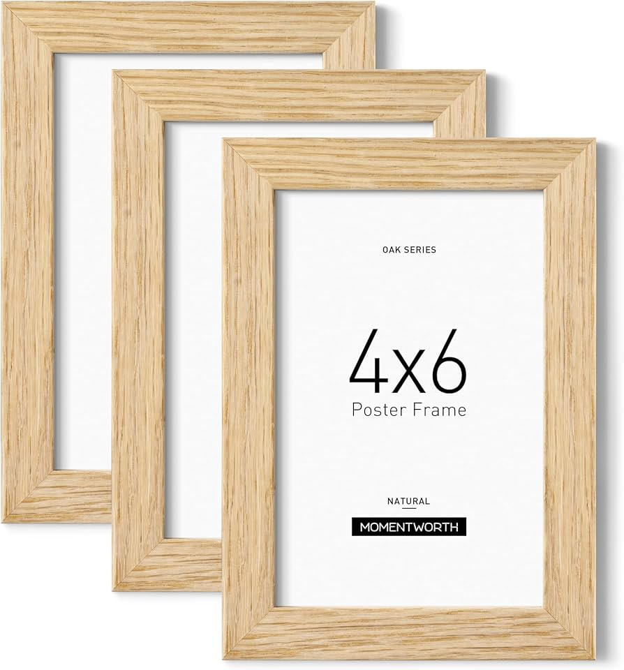 4x6 Picture Frame set of 3, Solid Oak Wood Picture Frames 4x6 with Tempered Glass for Wall Mount ... | Amazon (US)