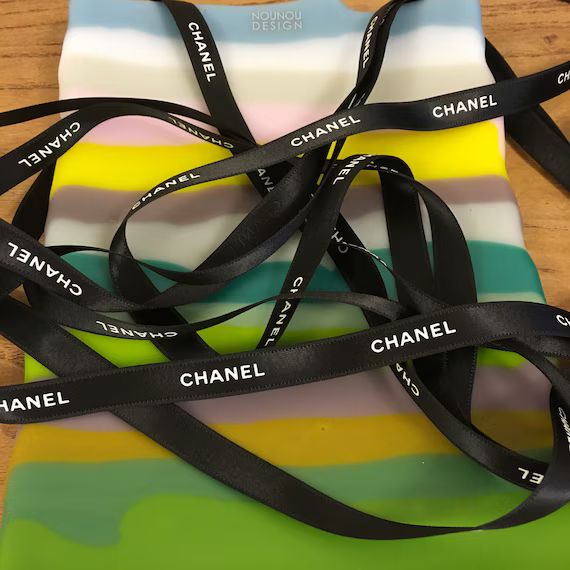 Free Shipping**Authentic Chanel 2 colorways "Classic black" & "Classic white" 3/8" Satin ribbon P... | Etsy (UK)