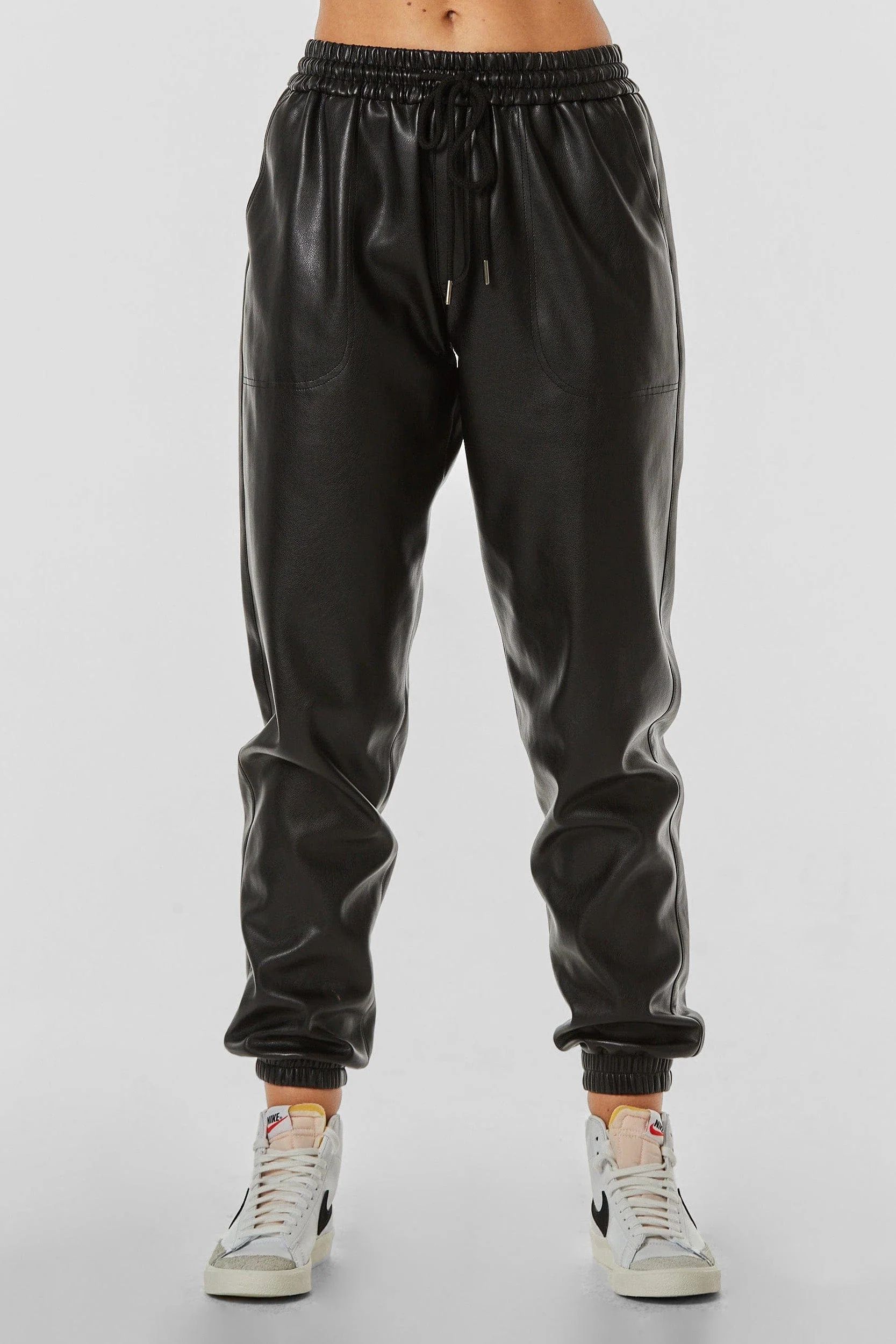 Midnight Jogger - Black Faux Leather | The Noli Shop