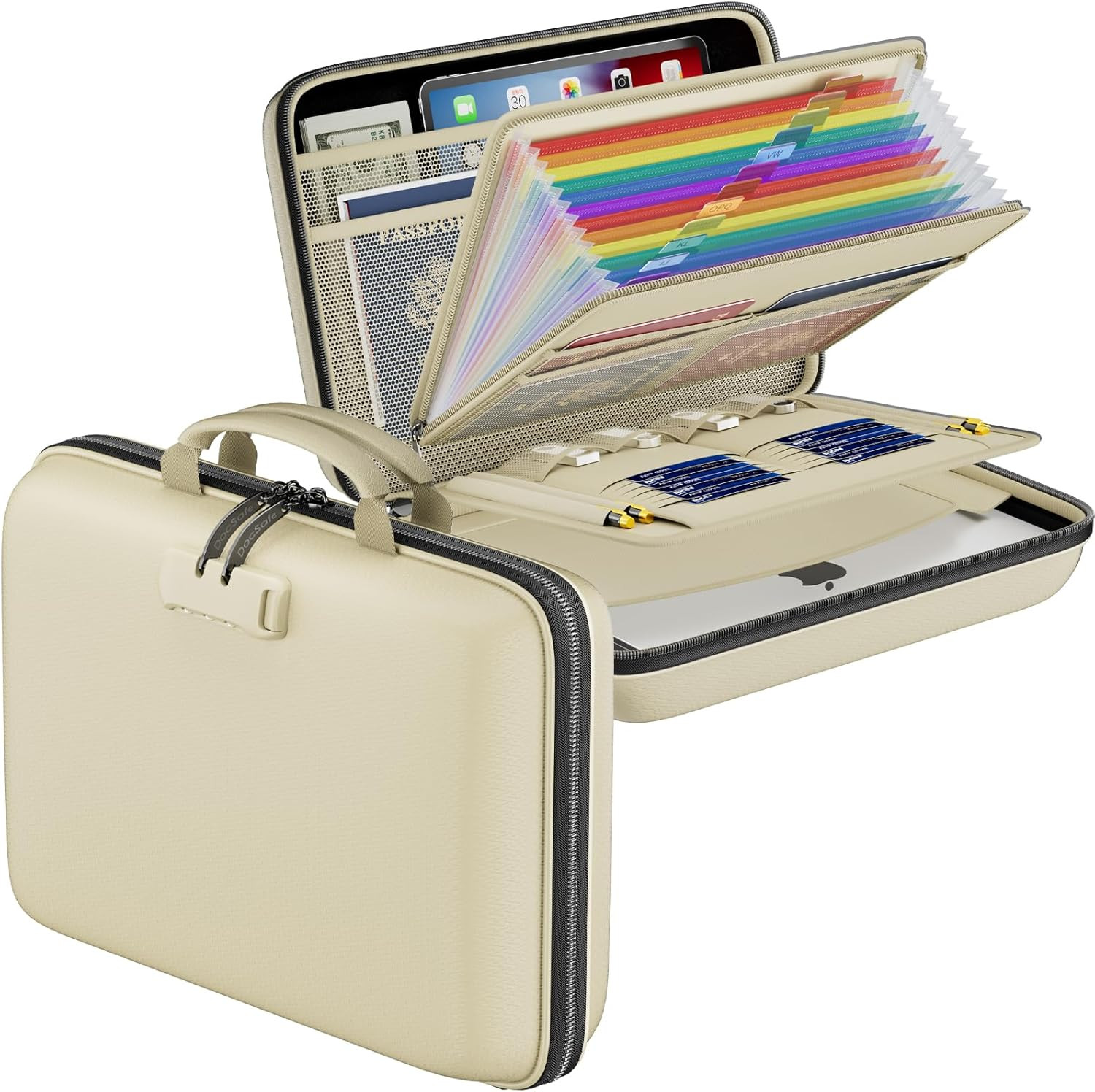 DocSafe Fireproof File Organizer with Lock, Hard-Shell Case Fireproof Document Box with 13 Pocket Accordion File Folder, Portable Home Office Travel Safe Storage for Important Documents Laptop Beige | Amazon (US)