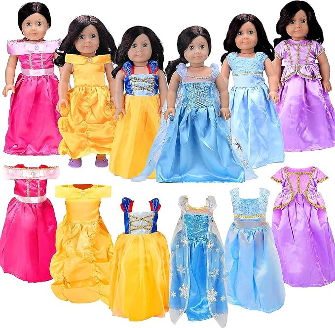 18 inch Doll Clothes Accessories -6Pcs Different Princess Costume Gift Fits All 18-inch Dolls Acr... | Amazon (US)
