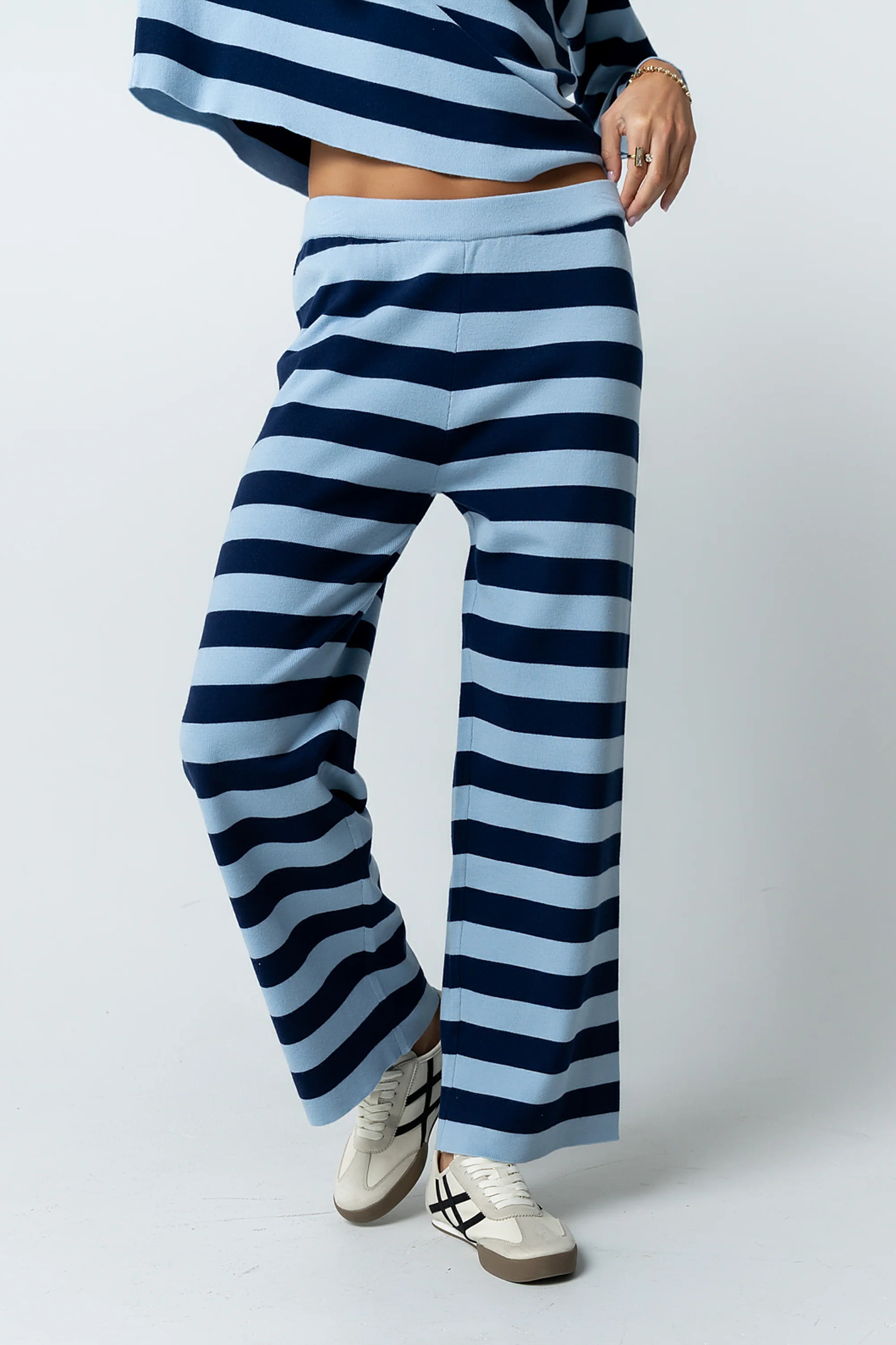 Joey Striped Wide Leg Pants in Navy | Böhme US