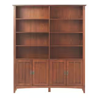 69 in. Medium Oak Wood 8-shelf Standard Bookcase with Adjustable Shelves | The Home Depot