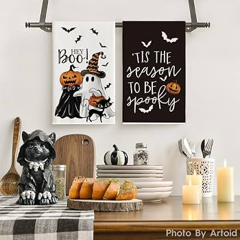Artoid Mode Ghost Pumpkins Bats Cat Hey Boo Halloween Kitchen Towels Dish Towels, 18x26 Inch Seas... | Amazon (US)
