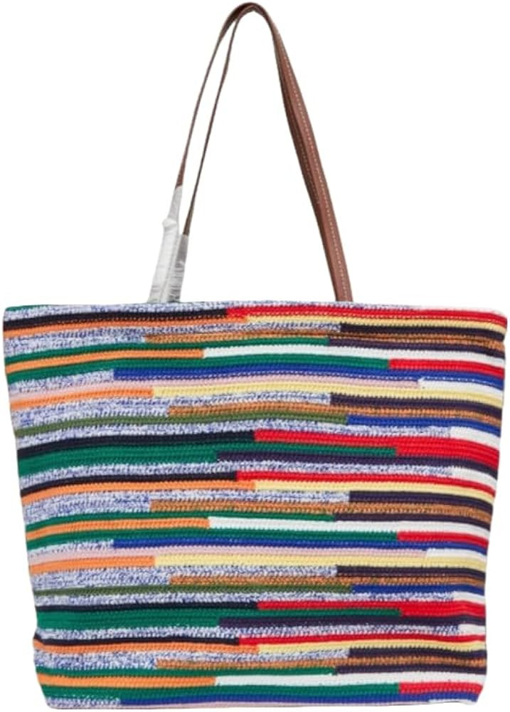 MM colored striped yarn bag large capacity shopping bag 2025 new shoulder bag tote bag versatile casual bag for women | Amazon (US)