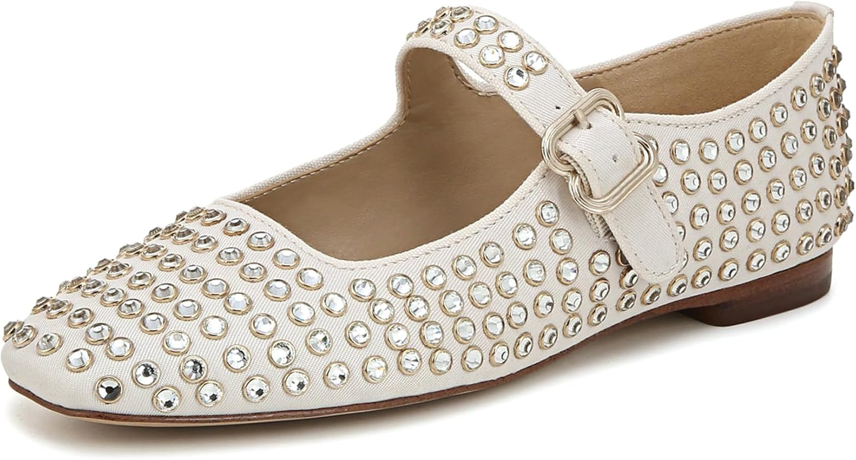 Rhinestone Flats for Women Studded Ballet Flats Sparkly Square Toe Buckle Strap Ballerina Mary Ja... | Amazon (US)