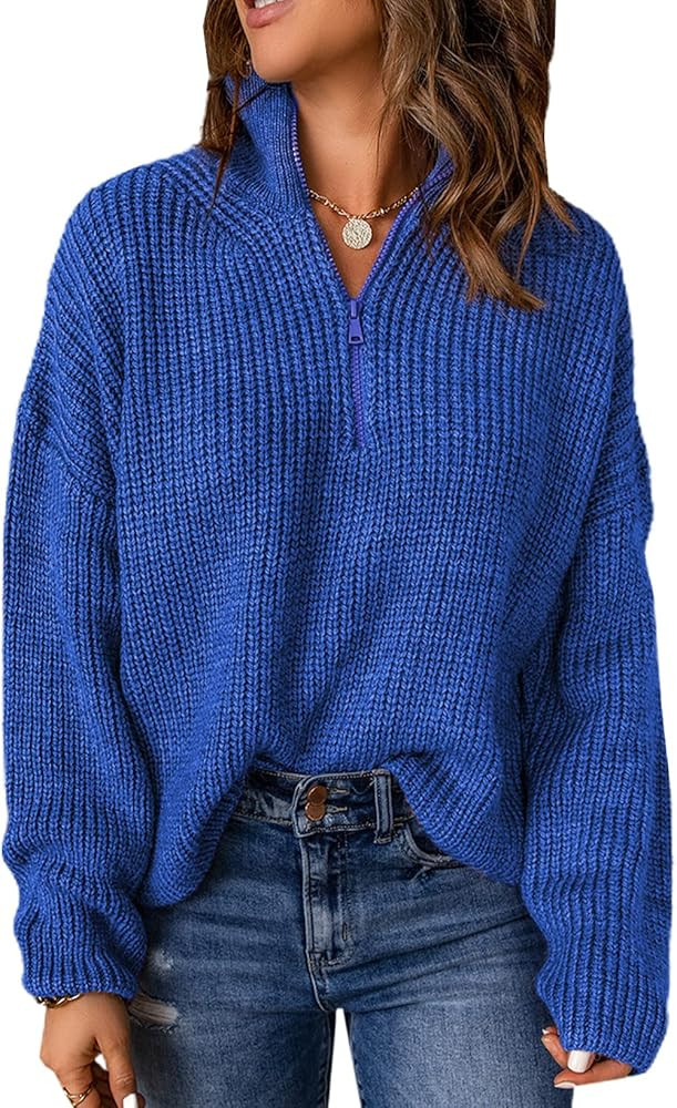 EVALESS Quarter Zip Sweaters for Women Waffle Kint Long Sleeve Pullover Sweater Business Casual O... | Amazon (US)