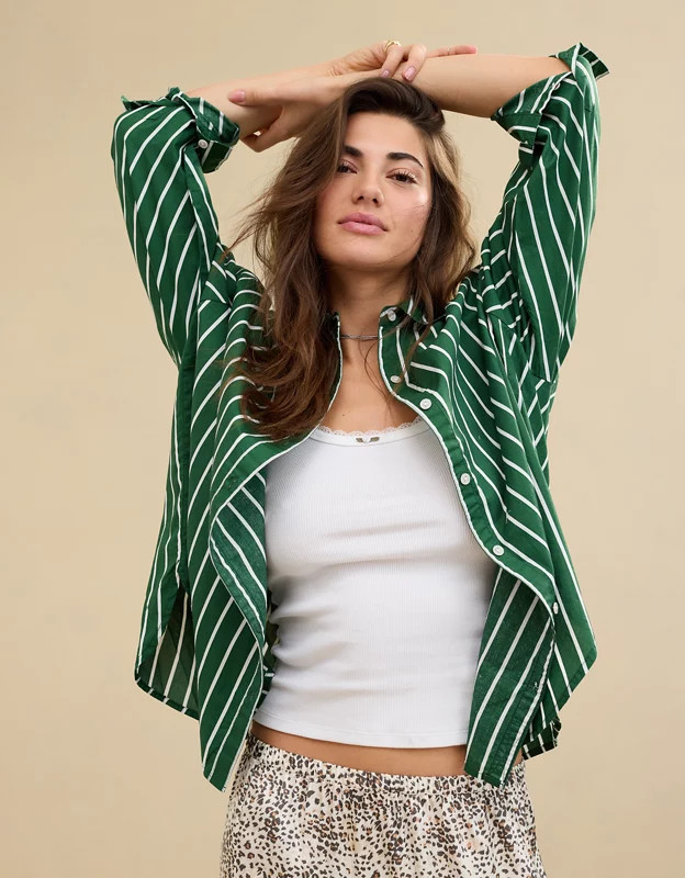 Aerie Good Day Cover Up Button Down Shirt | American Eagle Outfitters (US & CA)