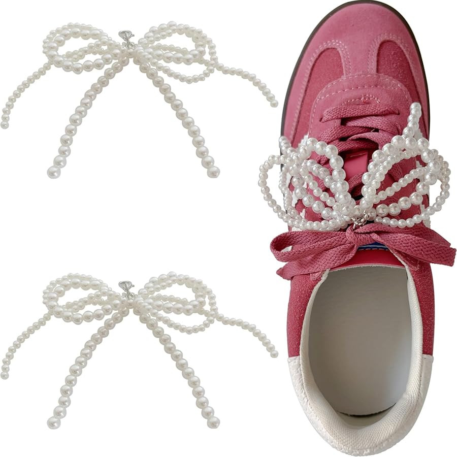 2 Pcs Pearl Bow Shoe Charms for Sneakers, Shoe Lace Decoration Charm for Women, Elegant Girly Buc... | Amazon (US)
