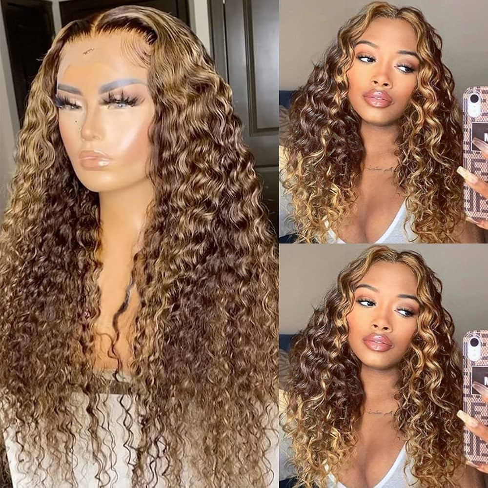 Pizazz 4/27 Highlight Lace Front Wigs Human Hair Pre Plucked Bleached Knots 12A 180 Density 13x4 ... | Amazon (US)