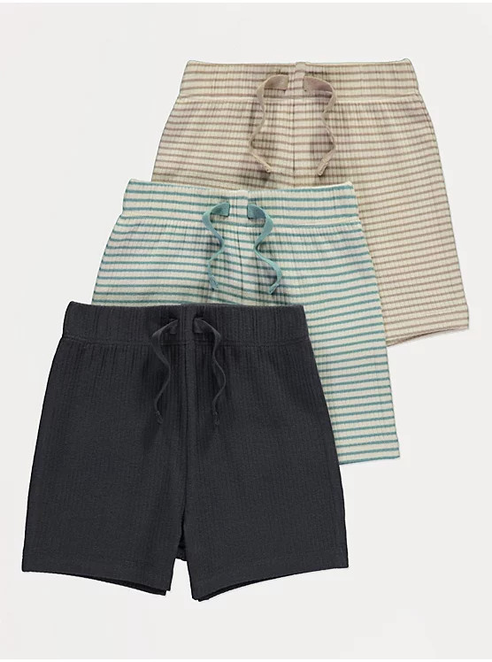 Ribbed Striped Shorts 3 Pack | George