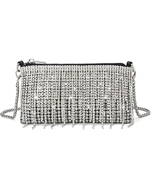 Sweetovo Women Sparkly Rhinestone Purse Tassel Crystal Diamond Crossbody Bag Silver Chain Clutch ... | Amazon (US)