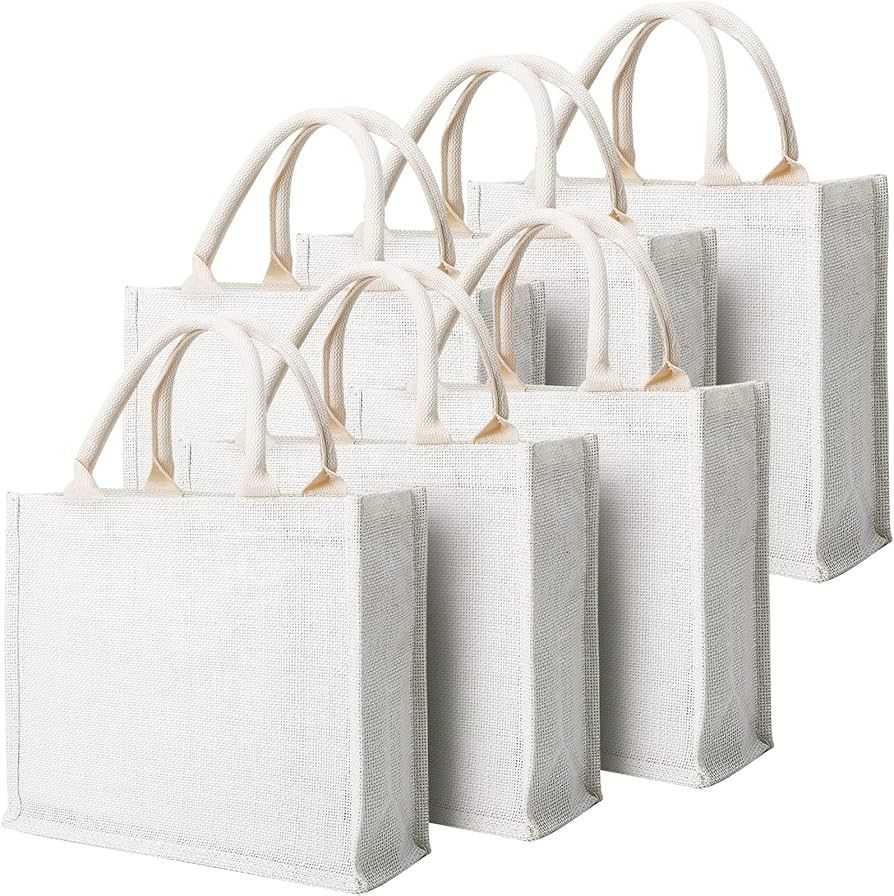 Segarty Tote Bags, 6 Pack Small White Burlap Jute Reusable Canvas Gift Favors Bag with Handles Bl... | Amazon (US)