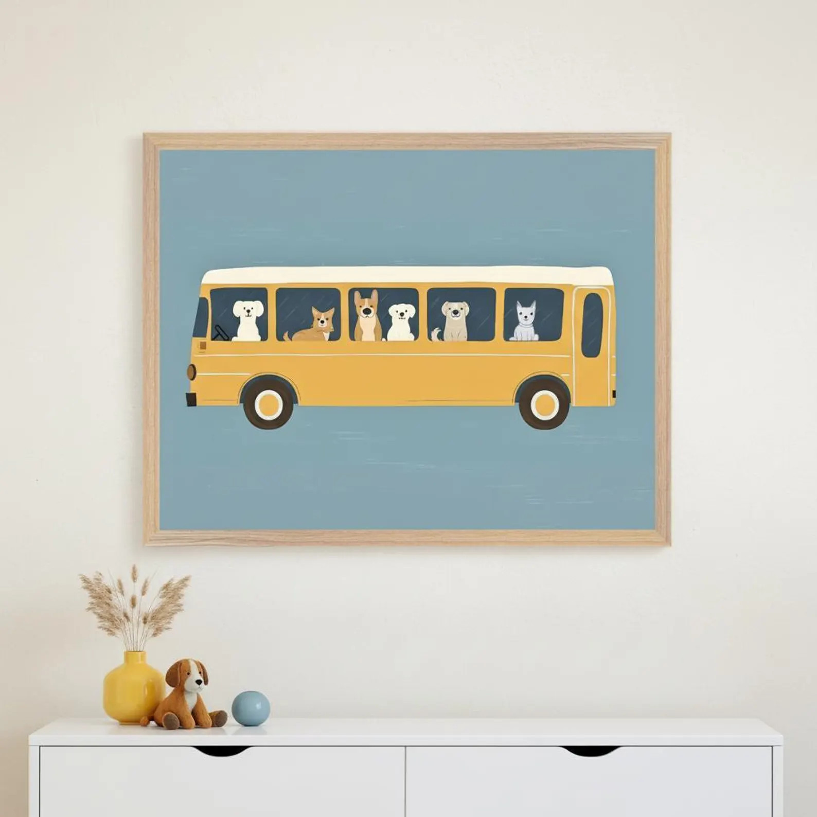 Dogs On Yellow Bus Nursery Wall Art, Puppy School Bus Print, Cute Animal Vehicle Decor, Whimsical... | Etsy (US)